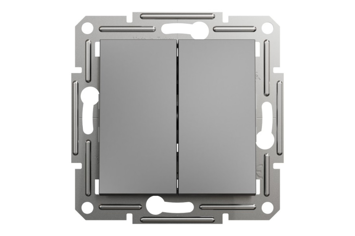 Двоклавішний вимикач кнопковий, Самозажимний, Asfora Антрацит (EPH1100171)