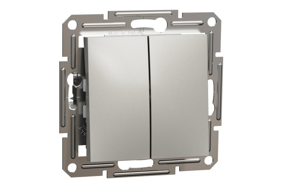 Двоклавішний вимикач кнопковий, Самозажимний, Asfora Бронза (EPH1100169)