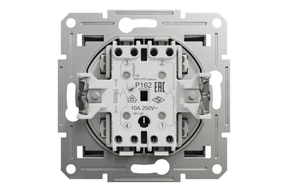 Двоклавішний вимикач кнопковий, Самозажимний, Asfora Сталь (EPH1100162)