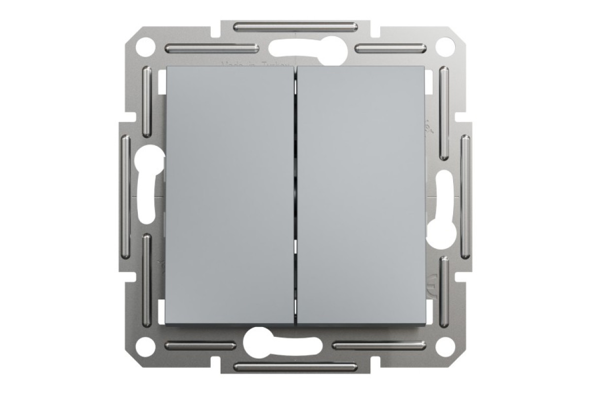 Двоклавішний вимикач кнопковий, Самозажимний, Asfora Сталь (EPH1100162)