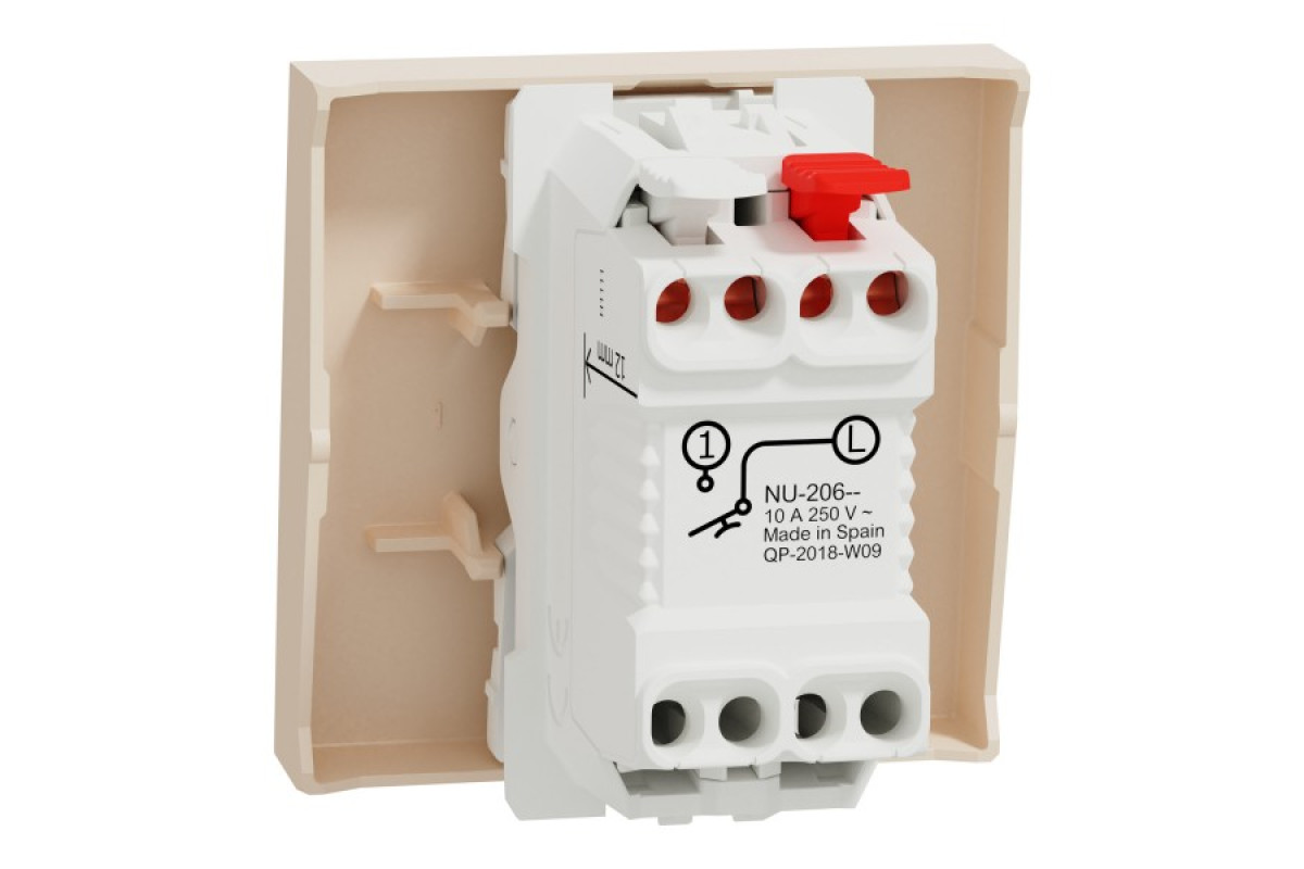 Кнопковий вимикач 1-клавішний, 10А, 2 модулі, бежевий Unica New Studio (NU320644)