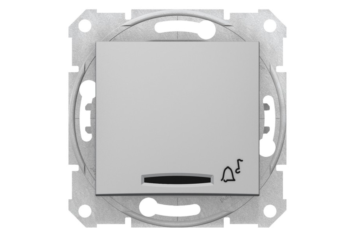 Кнопковий вимикач Sedna Scnheider Electric з символом "дзвоник" та підсвіткою алюміній (SDN1600460)