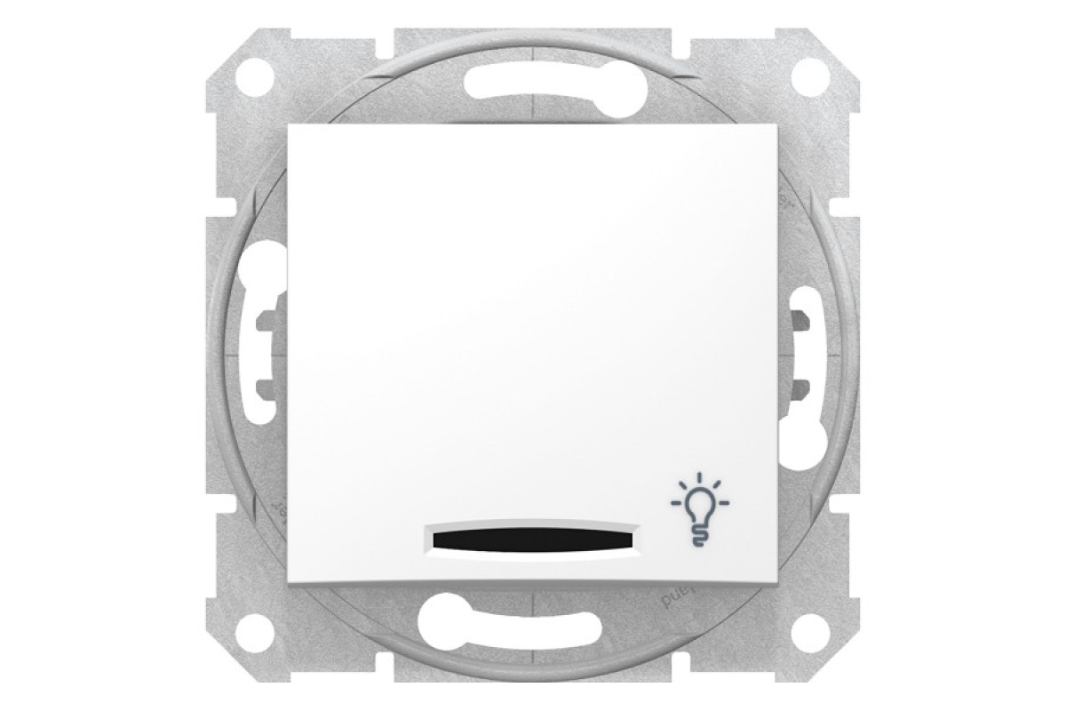 Кнопковий вимикач Sedna Scnheider Electric з символом "світло" та підсвіткою білий (SDN1800121)