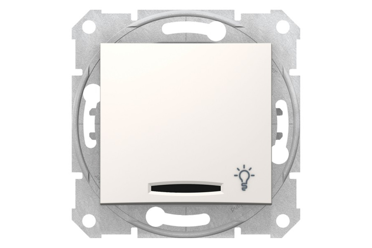 Кнопковий вимикач Sedna Scnheider Electric з символом "світло" та підсвіткою слонова кістка (SDN1800123)