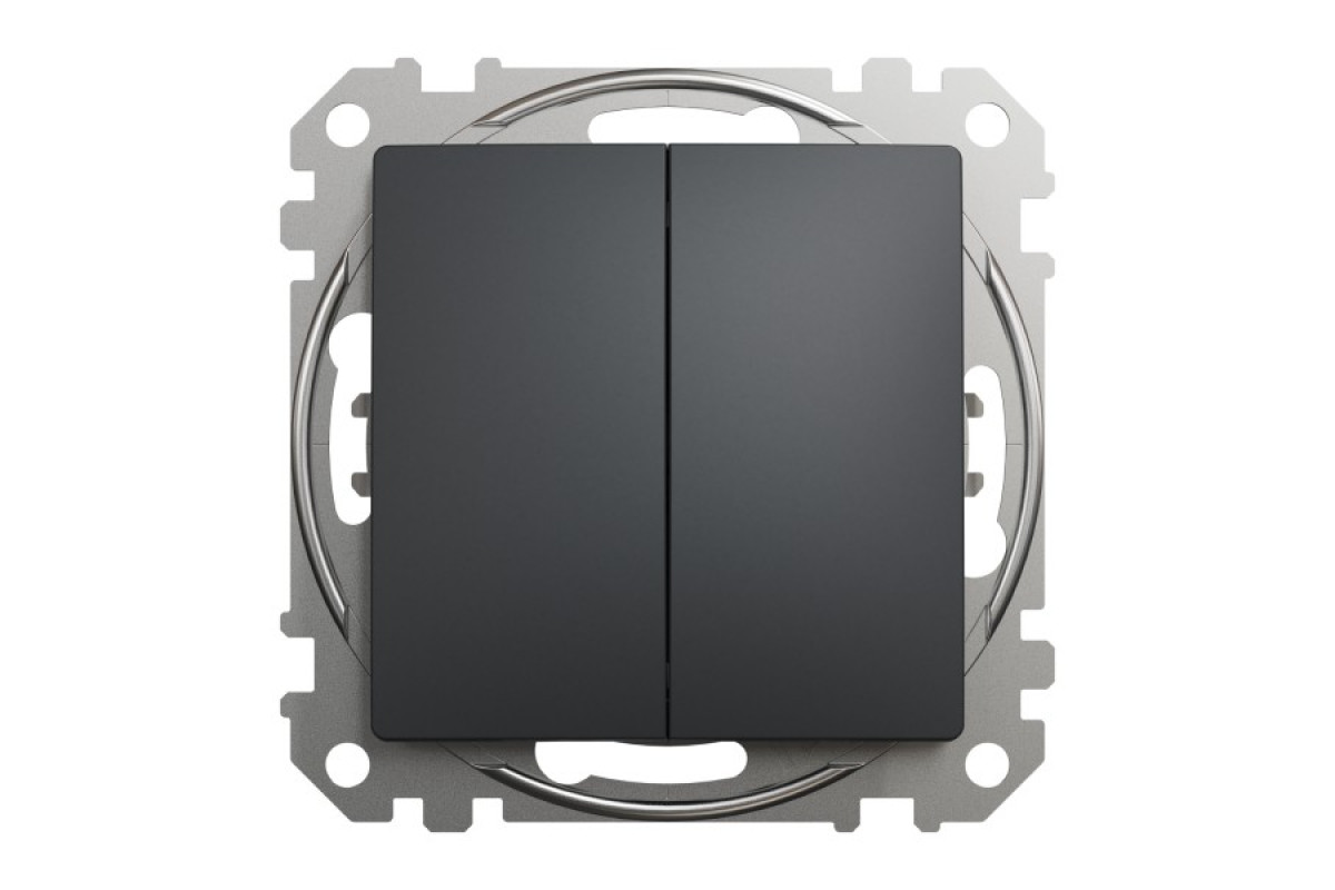 Кнопковий двоклавішний вимикач 10A, чорний, Sedna Design & Elements (SDD114118)