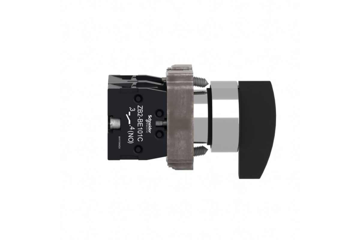 Перемикач, Easy Harmony XB2, метал, чорний, 22 мм, довга ручка, 3 положення, пружинне повернення в центр, 2NO (XB2BJ53C)