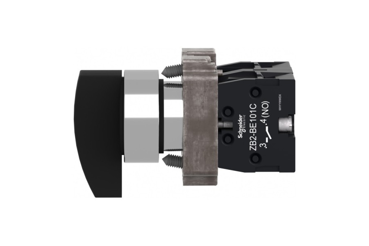 Перемикач, Easy Harmony XB2, метал, чорний, 22 мм, довга ручка, 3 положення, пружинне повернення в центр, 2NO (XB2BJ53C)