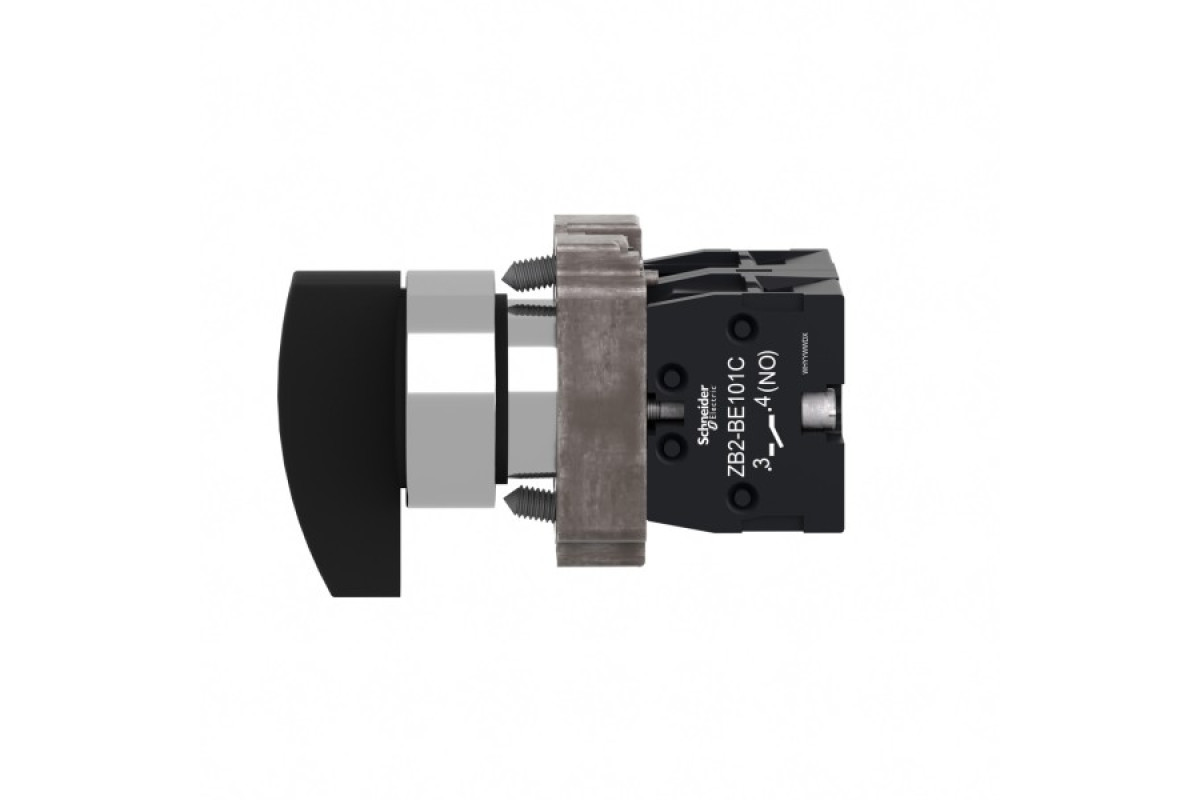 Перемикач, Easy Harmony XB2, метал, чорний, 22 мм, довга ручка, 3 положення, фіксація, 2NO (XB2BJ33C)