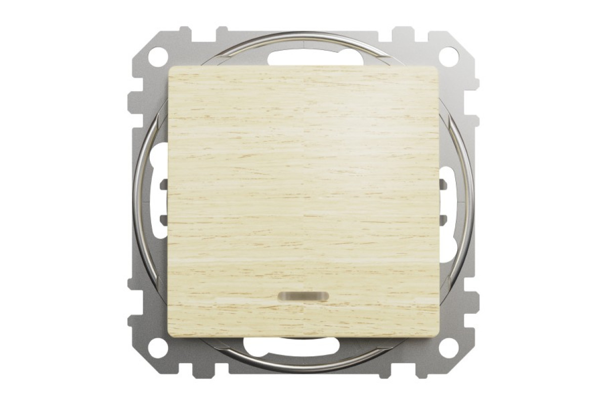 Одноклавішний вимикач з синьою LED підсвіткою 10 АХ Береза Sedna Elements (SDD180101L)