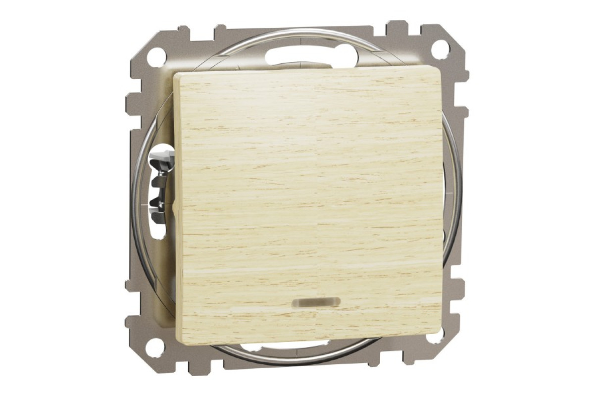 Одноклавішний вимикач з синьою LED підсвіткою 10 АХ Береза Sedna Elements (SDD180101L)