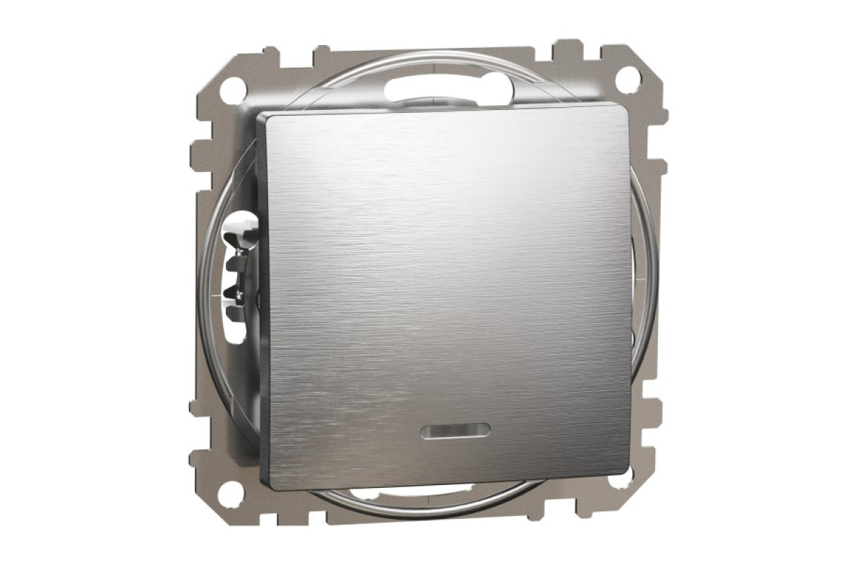 Одноклавішний вимикач з синьою LED підсвіткою 10 АХ Матовий Алюміній Sedna Elements (SDD170101L)