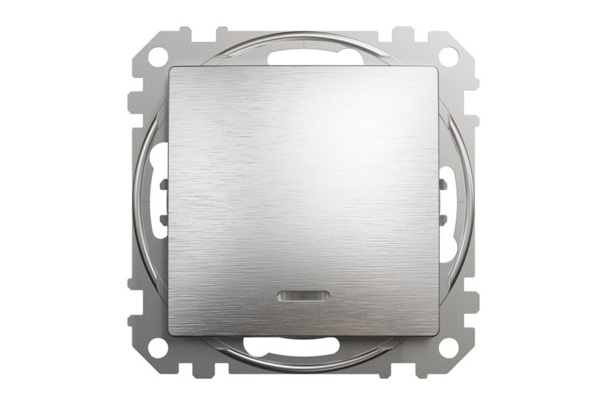 Одноклавішний вимикач з синьою LED підсвіткою 10 АХ Матовий Алюміній Sedna Elements (SDD170101L)