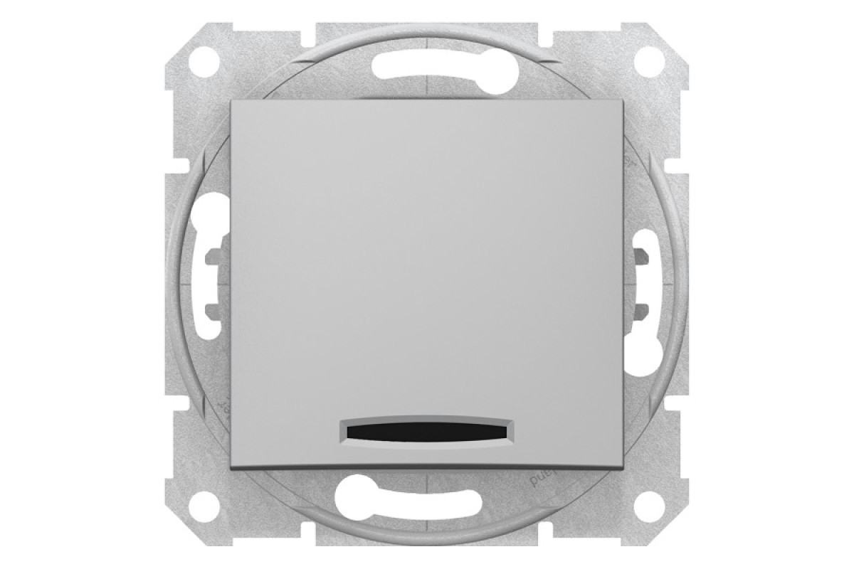 Одноклавішний вимикач з синьою підсвіткою Sedna Scnheider Electric алюміній (SDN1400160)