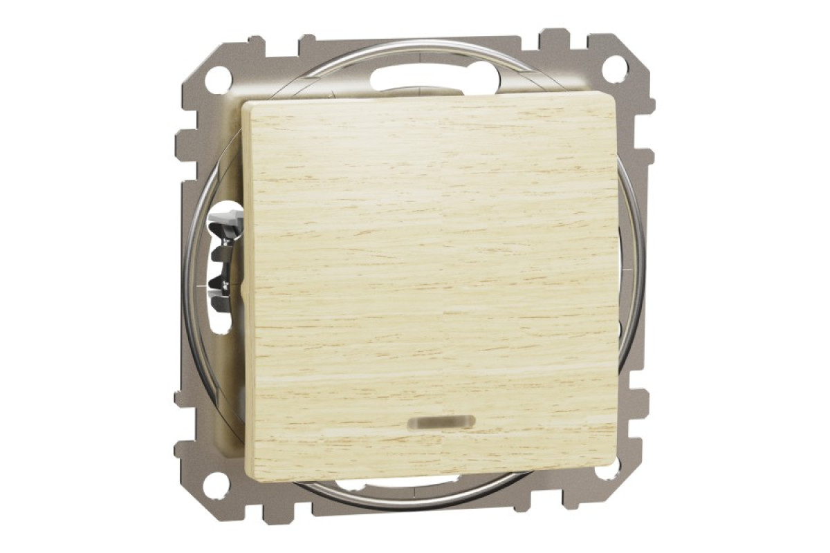 Одноклавішний перемикач з синьою LED підсвіткою 10 АХ Береза Sedna Elements (SDD180106L)