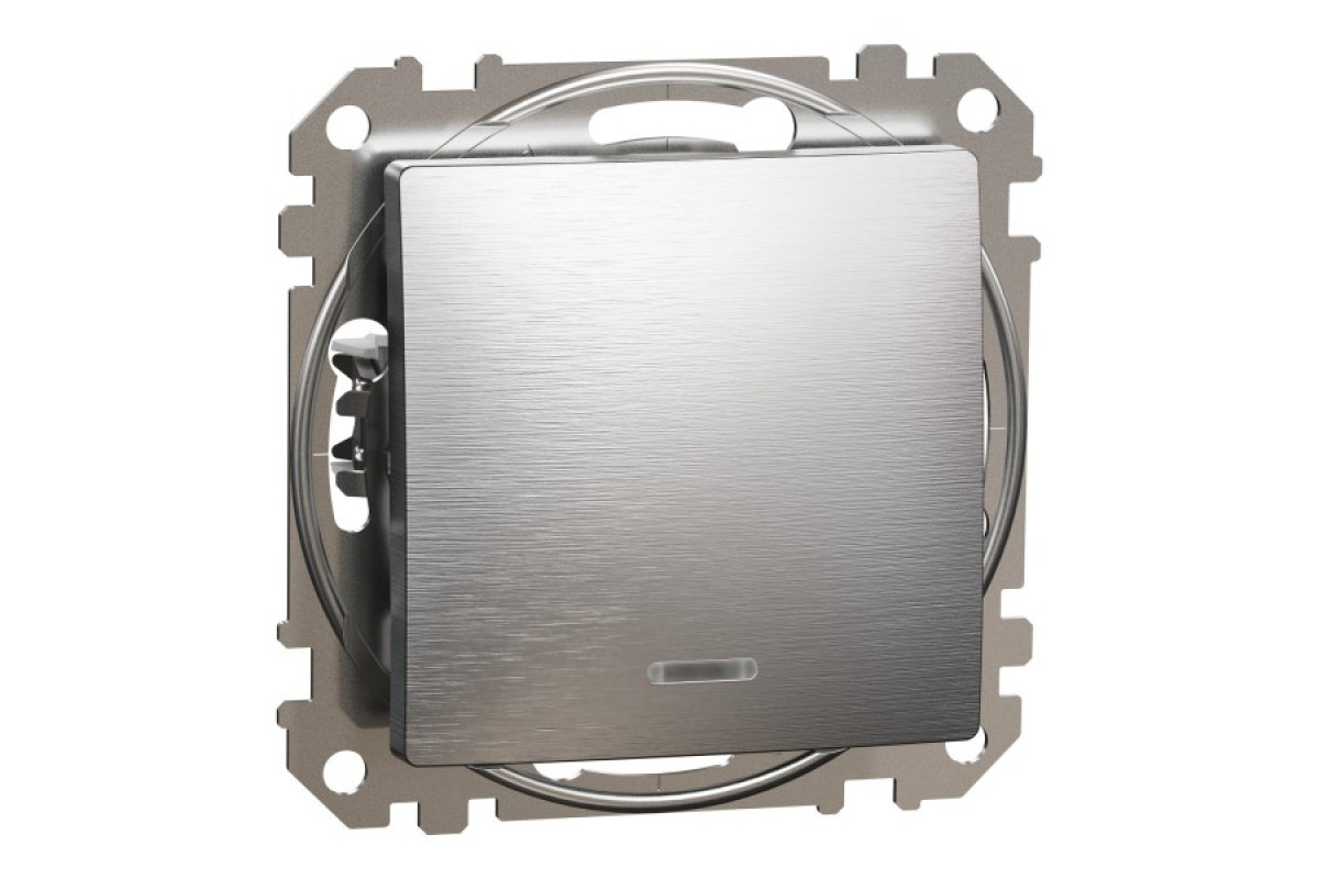 Одноклавишный переключатель с синей LED подсветкой 10АХ Матовый Алюминий Sedna Elements (SDD170106L)