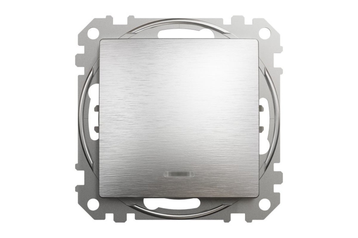 Одноклавишный переключатель с синей LED подсветкой 10АХ Матовый Алюминий Sedna Elements (SDD170106L)