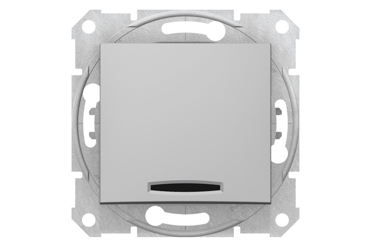 Одноклавишный переключатель с синей подсветкой Sedna Schneider Electric алюминий (SDN 1500260)