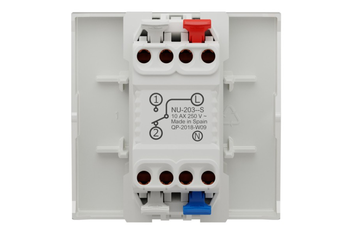 Перемикач 1-клавішний з нейтраллю 10А, 2 модулі білий (NU320318S)