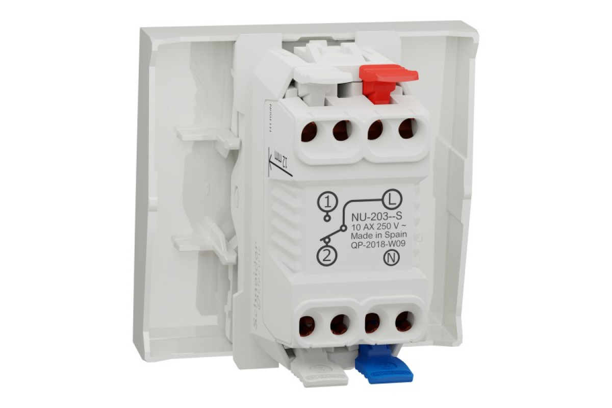 Перемикач 1-клавішний з нейтраллю 10А, 2 модулі білий (NU320318S)