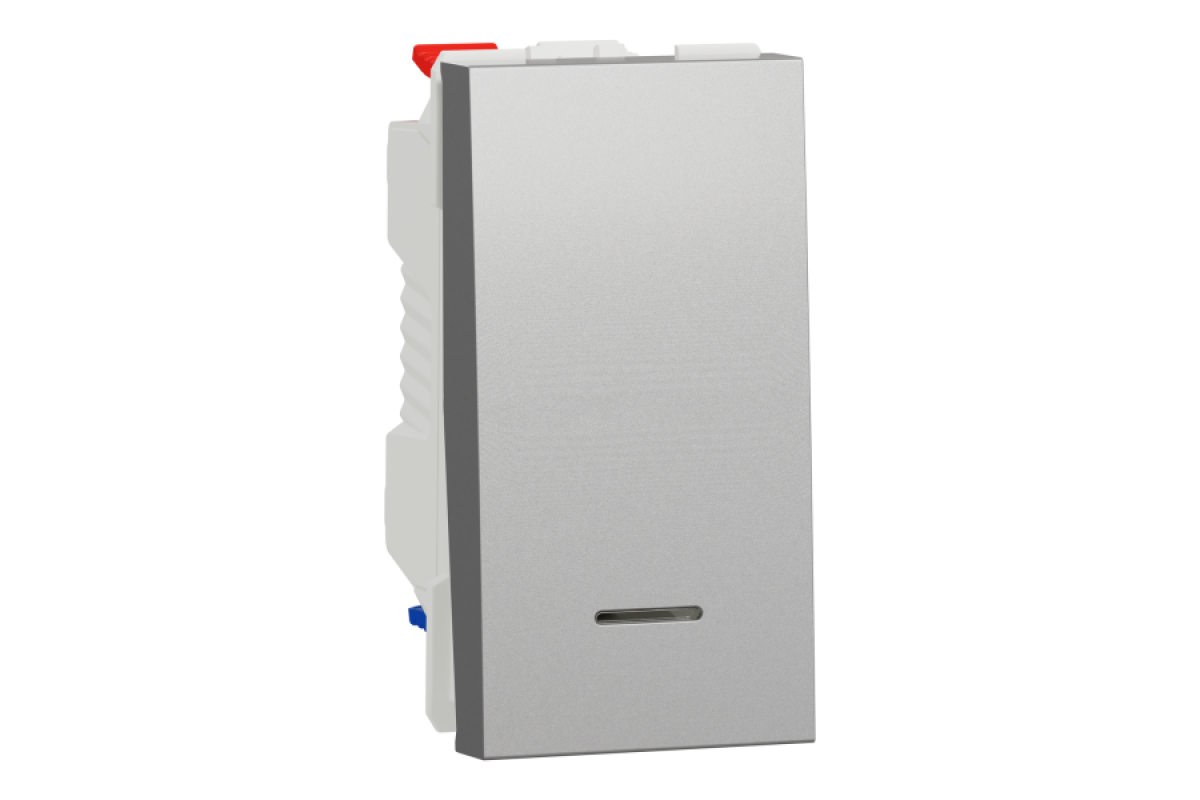 Перемикач 1-клавішний, з нейтраллю, 10А, 1 модуль алюміній (NU310330S)