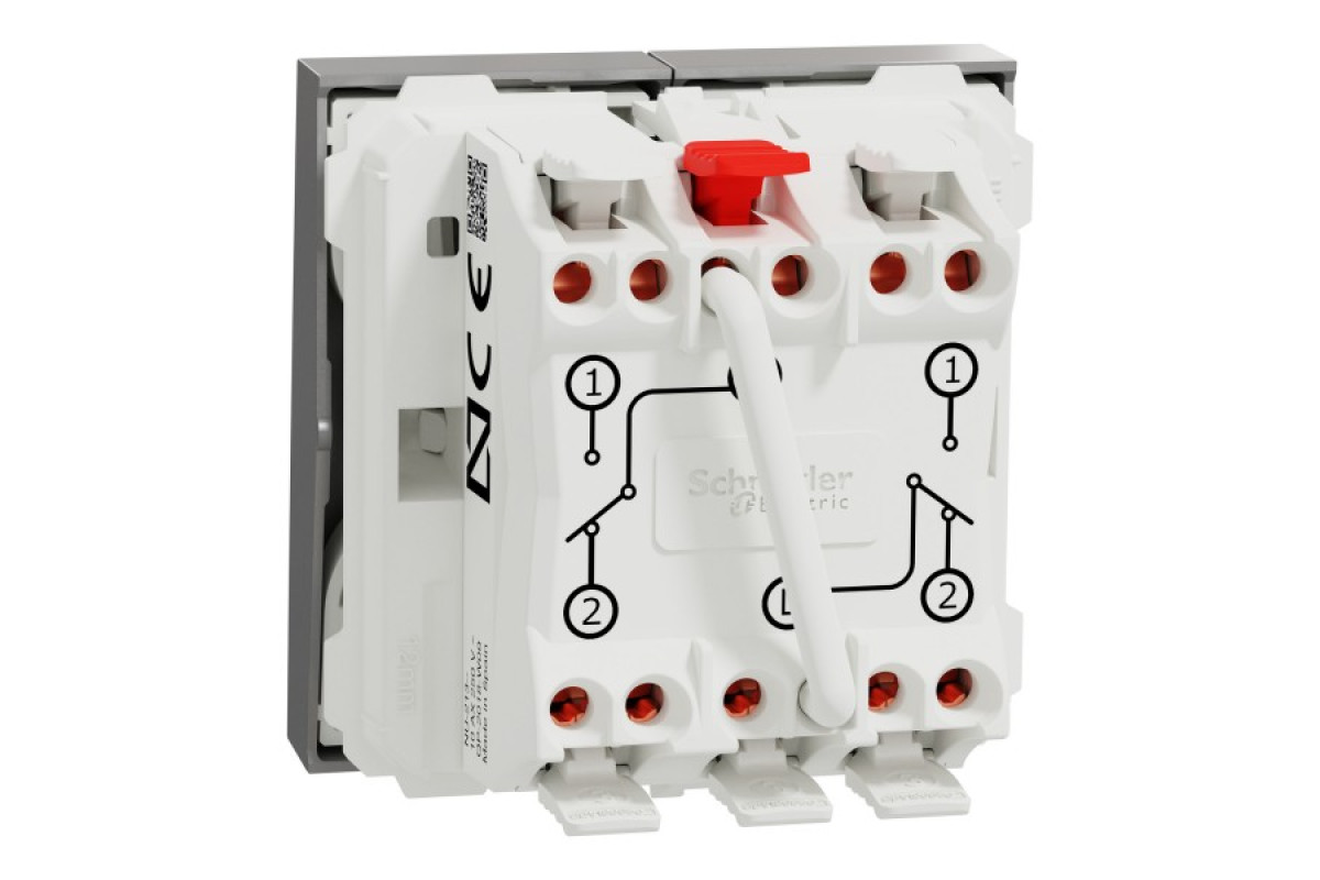 Перемикач 2-клавішний 2 x сх.6, 10А 2 модулі алюміній (NU321330)