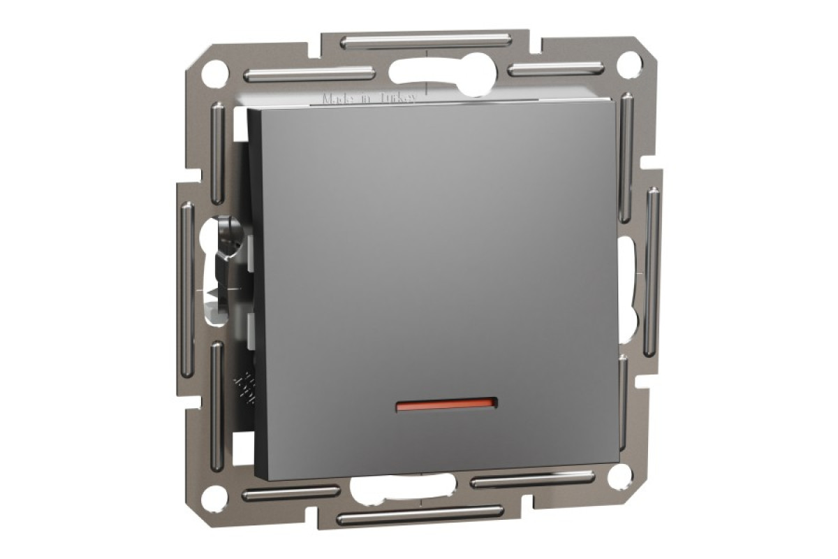 Перемикач одноклавішний з підсвіткою, Самозажимний, Asfora Антрацит (EPH1500171)