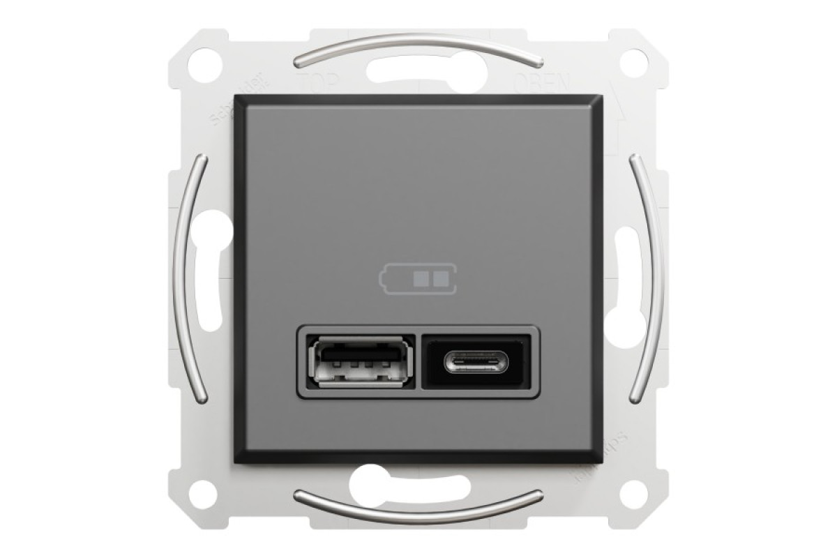 Подвійна USB зарядка 2.4 A Asfora антрацит (EPH2700371)