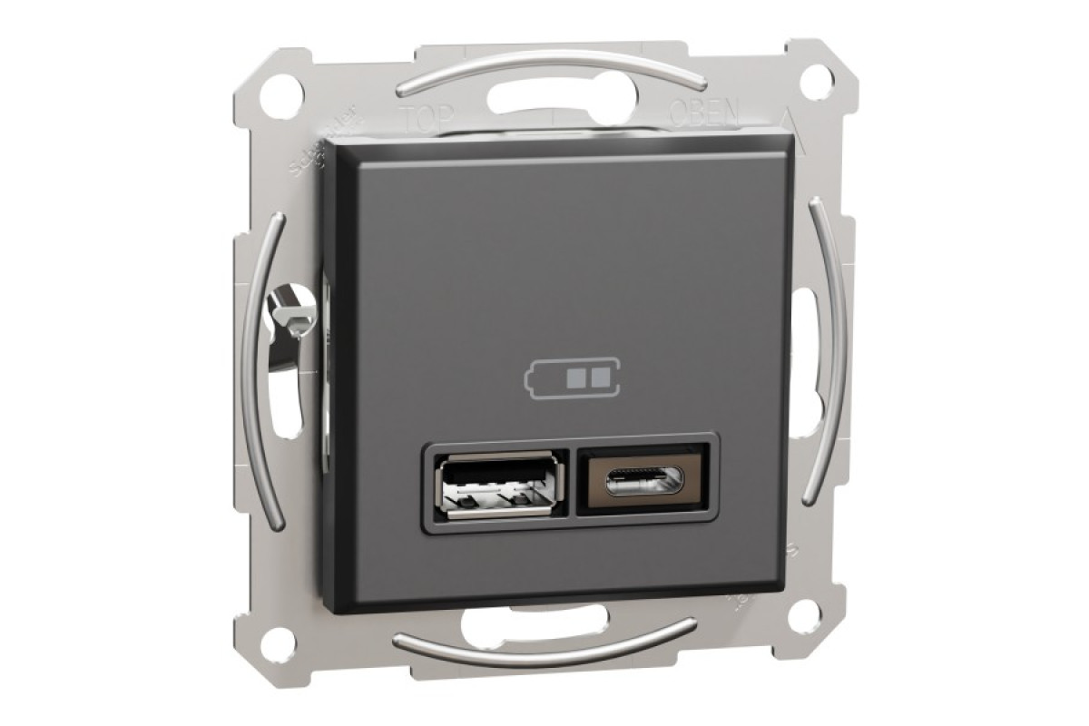 Подвійна USB зарядка 2.4 A Asfora антрацит (EPH2700371)