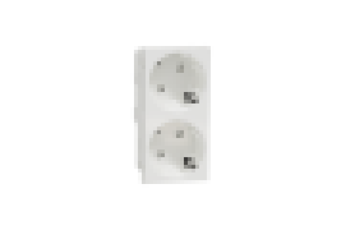 Подвійна розетка 45° зі шторками, з заземленням, біла (NU306718A)