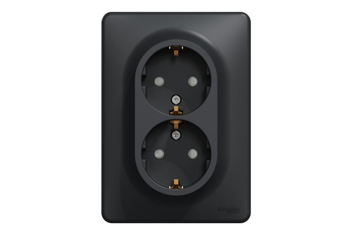 Подвійна розетка з заземлення та зі шторками Чорний Sedna Design (SDD314221)