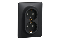 Подвійна розетка з заземлення та зі шторками Чорний Sedna Design (SDD314221)