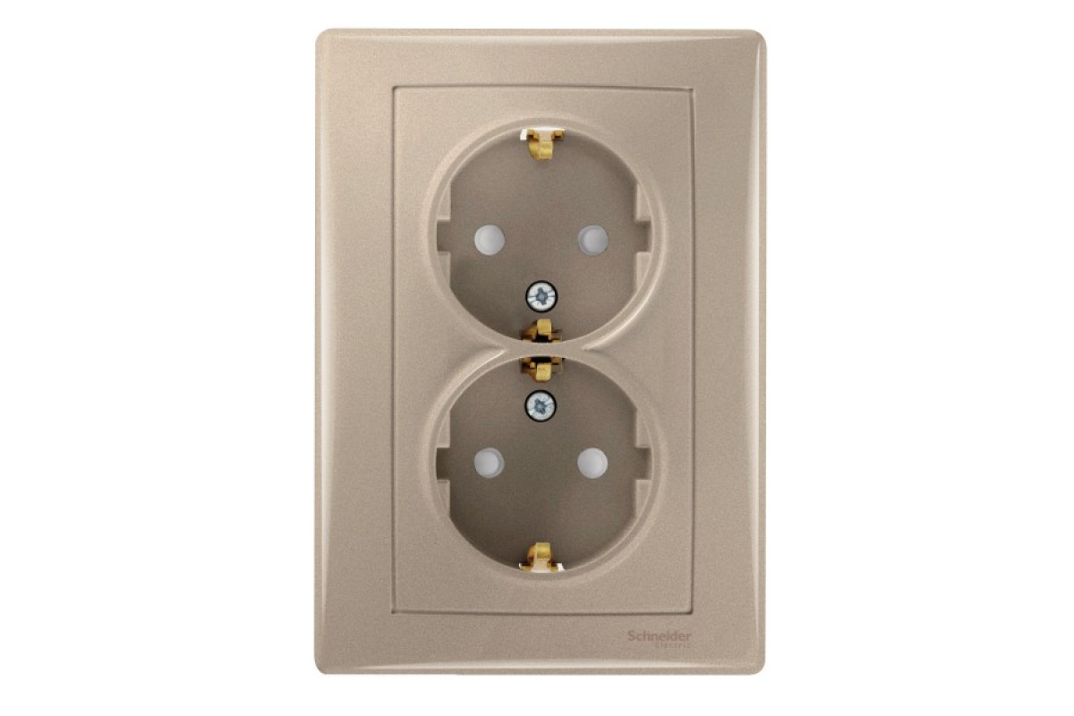 Подвійна розетка з заземленням та зі шторками Sedna Schneider Electric титан (SDN3000468)