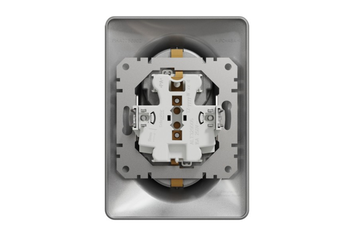 Двойная розетка с заземлением и шторками Алюминий Sedna Design (SDD313221)