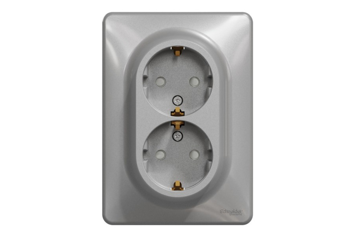 Двойная розетка с заземлением и шторками Алюминий Sedna Design (SDD313221)