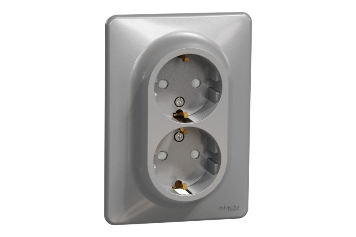 Двойная розетка с заземлением и шторками Алюминий Sedna Design (SDD313221)