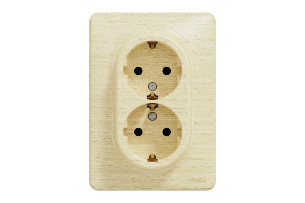 Подвійна розетка з заземленням та шторками, Береза Sedna Elements (SDD380221)