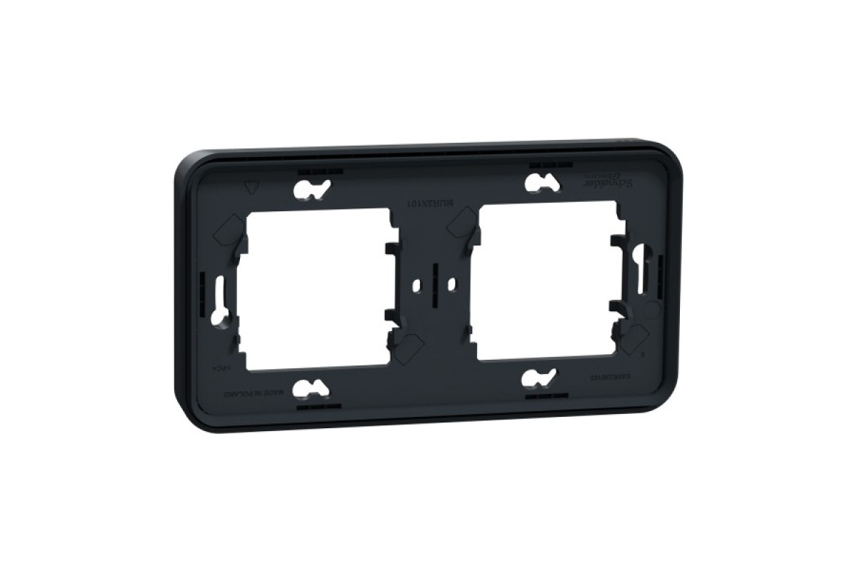 Рамка двомісна горизонтальна з затискачами IP55 Mureva Styl, чорна (MUR34101)