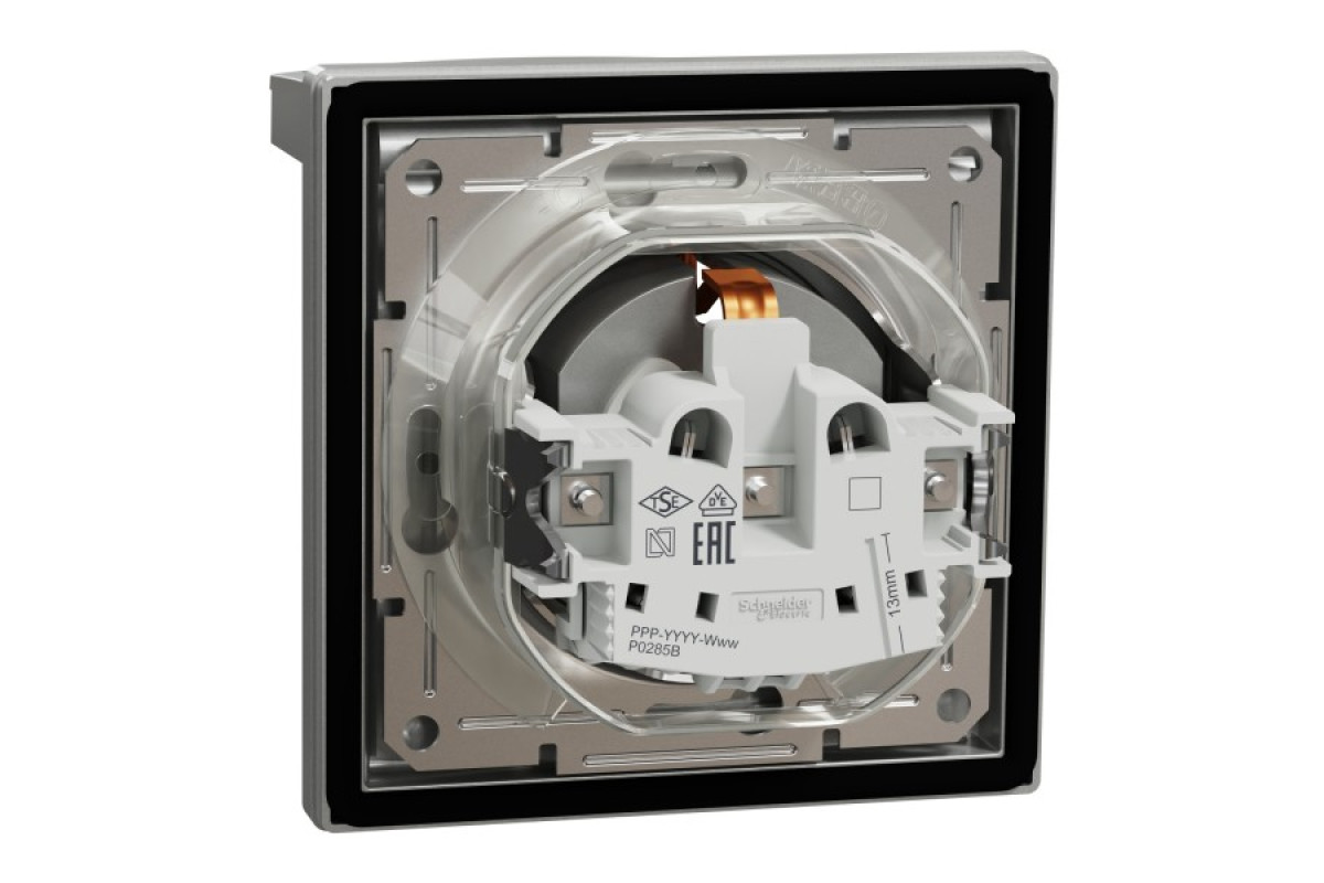 Розетка IP44 з кришкою, з заземленням, з захисними шторками, Алюміній Asfora (EPH3100361)