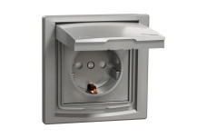 Розетка IP44 з кришкою, з заземленням, з захисними шторками, Алюміній Asfora (EPH3100361)