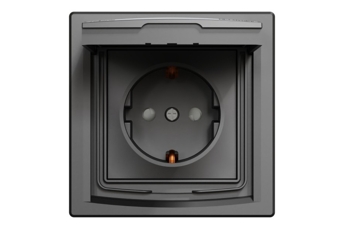 Розетка IP44 з кришкою, з заземленням, з захисними шторками, Антрацит Asfora (EPH3100371)