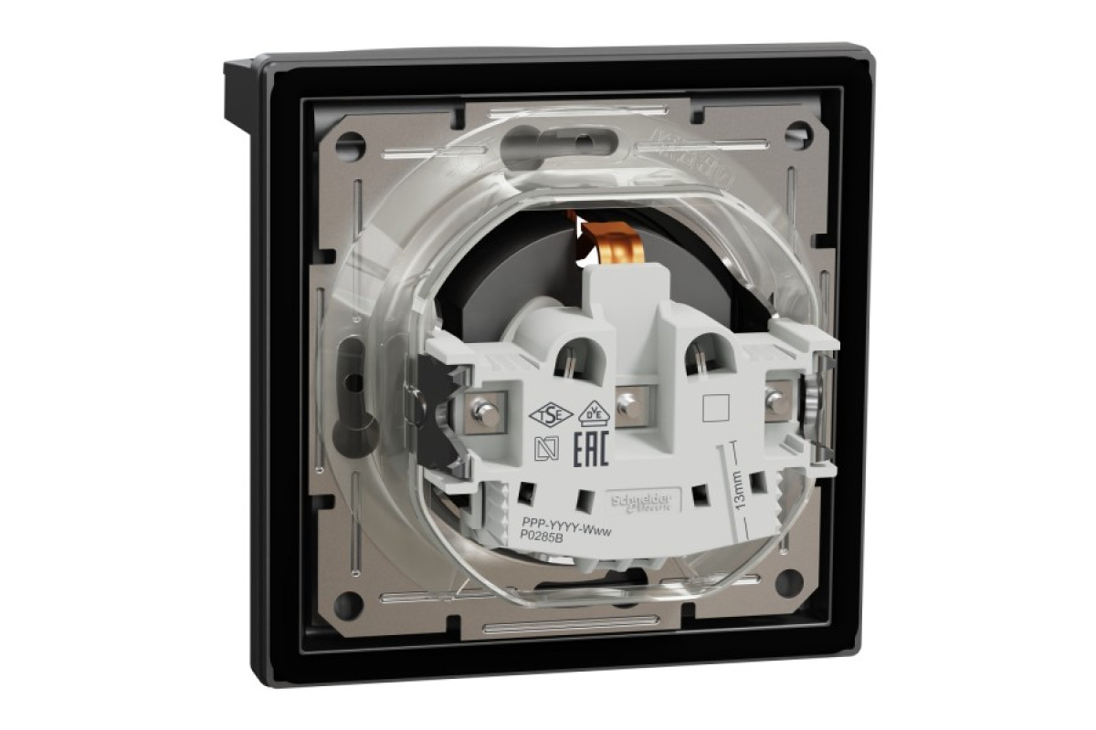 Розетка IP44 з кришкою, з заземленням, з захисними шторками, Антрацит Asfora (EPH3100371)