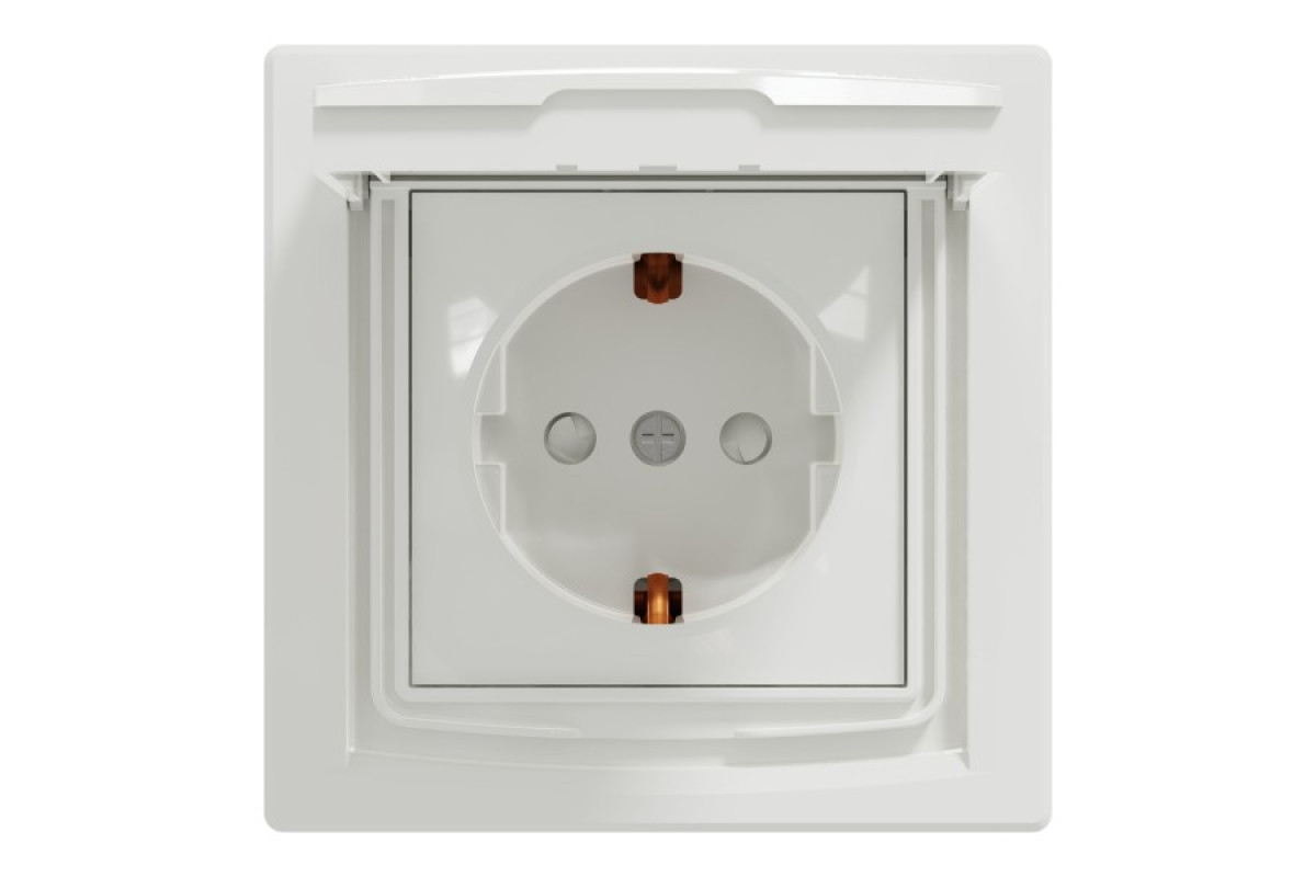 Розетка IP44 з кришкою, з заземленням, з захисними шторками, Біла Asfora (EPH3100321)