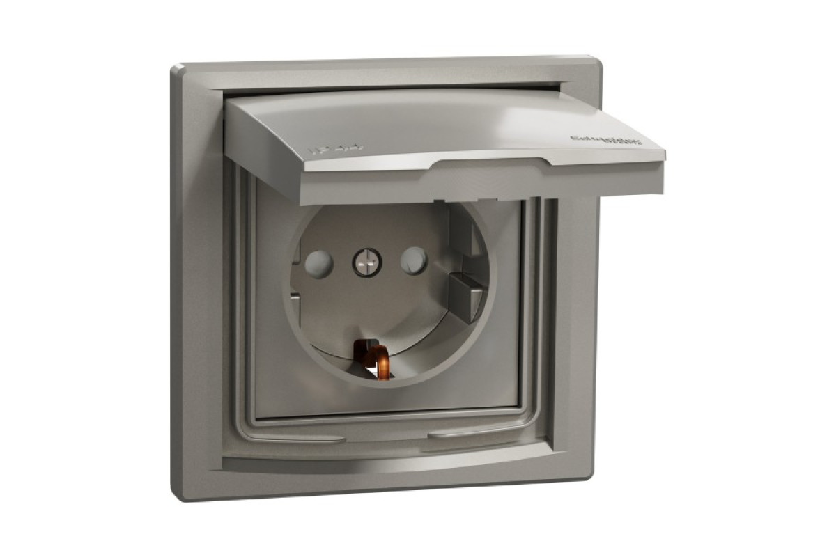 Розетка IP44 з кришкою, з заземленням, з захисними шторками, Бронза Asfora (EPH3100369)