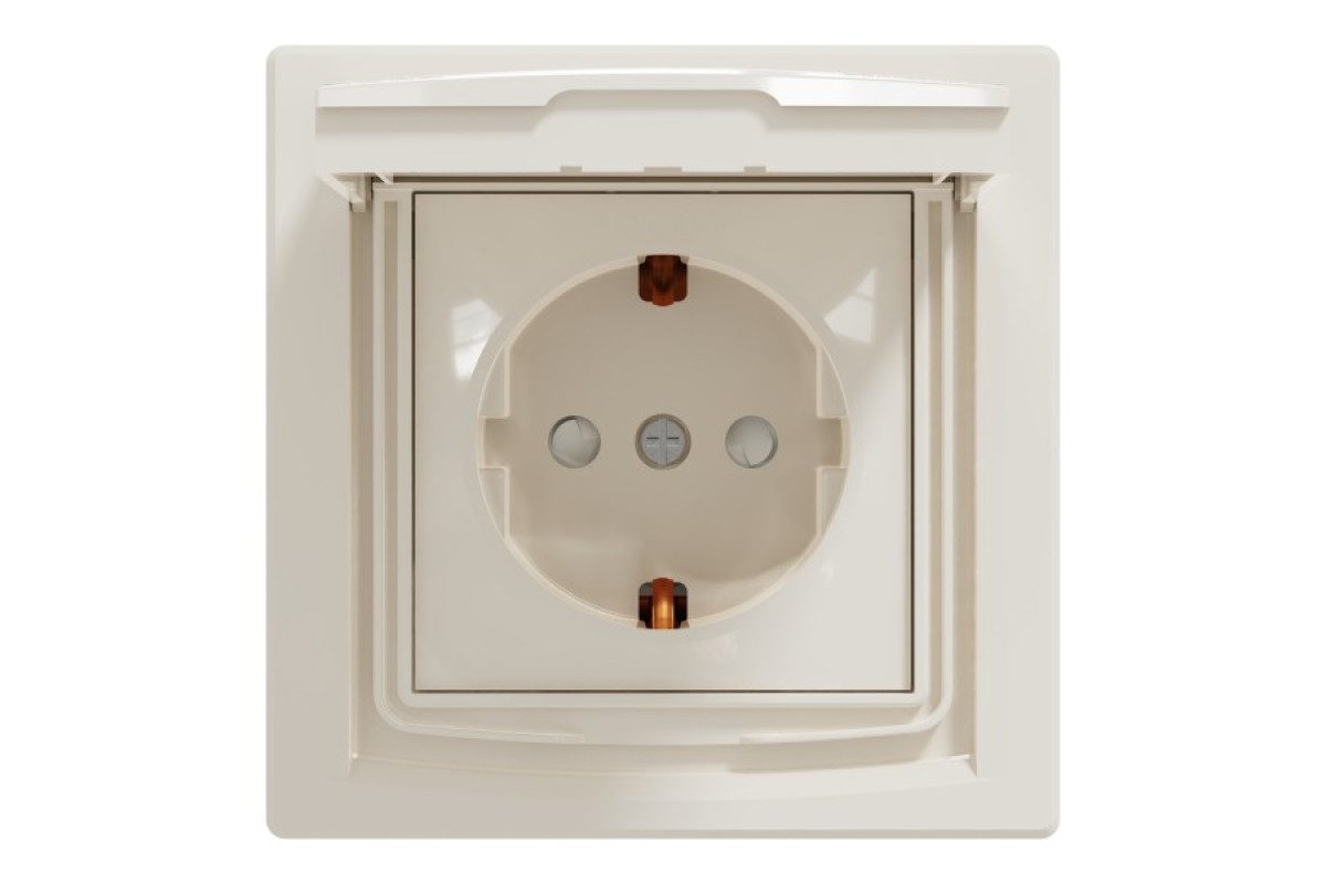 Розетка IP44 з кришкою, з заземленням, з захисними шторками, Крем Asfora (EPH3100323)