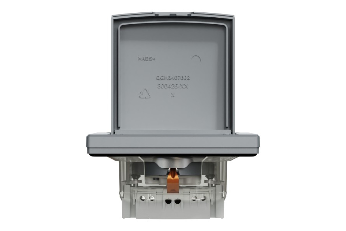 Розетка IP44 з кришкою, з заземленням, з захисними шторками, Сталь Asfora (EPH3100362)