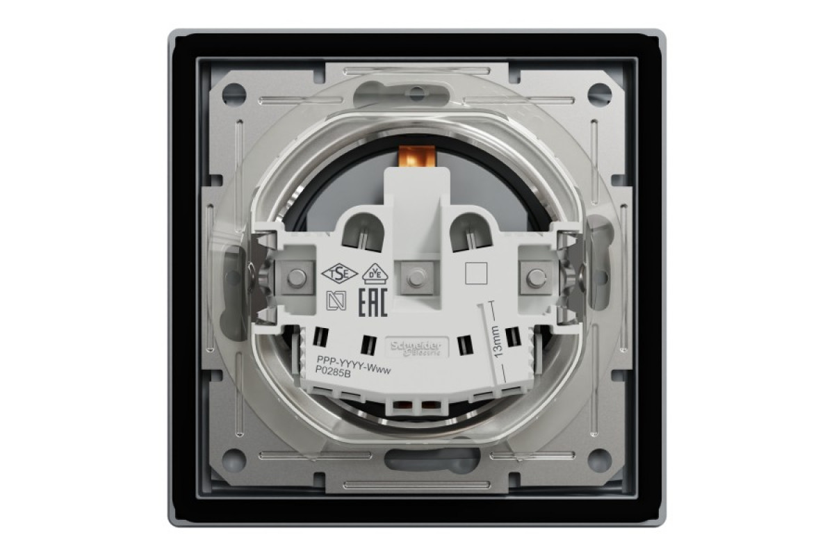 Розетка IP44 з кришкою, з заземленням, з захисними шторками, Сталь Asfora (EPH3100362)