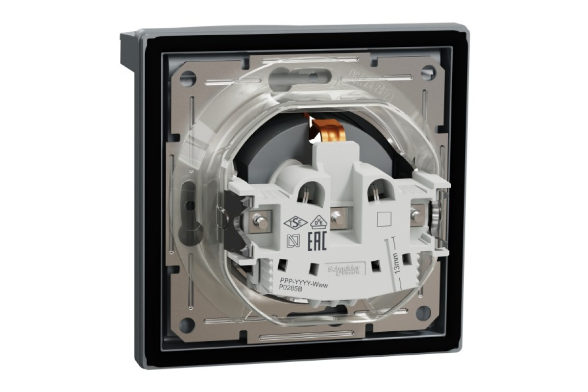 Розетка IP44 з кришкою, з заземленням, з захисними шторками, Сталь Asfora (EPH3100362)