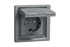 Розетка IP44 з кришкою, з заземленням, з захисними шторками, Сталь Asfora (EPH3100362)