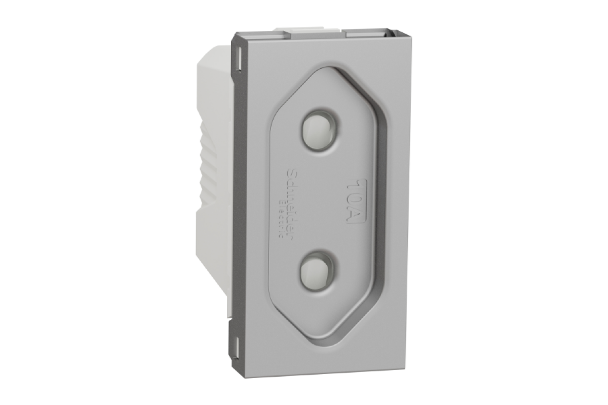 Розетка Unica New без заземлення зі шторками, клеми гвинтові, 1 модуль, алюміній (NU303130)