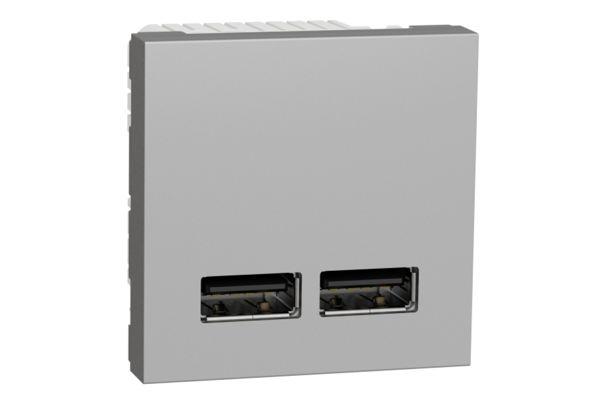 Розетка USB подвійна 2.1А 2 модулі алюміній (NU341830)